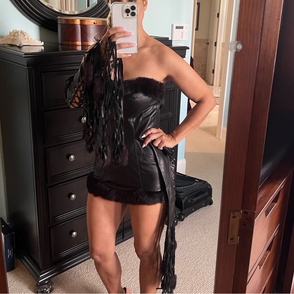 Leather and fur mini dress XS S